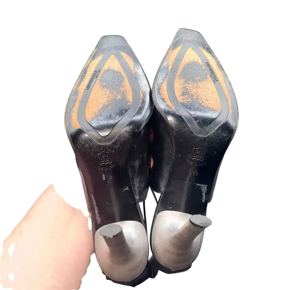 Kenneth Cole Black Leather Slingback Heels Pointed Toe Size 8.5 M